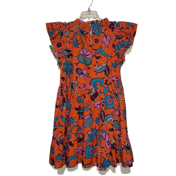 HOUSE OF HARLOW 1960 Floral Dress Ruffle Mini Prairie Cottage Orange M 8 - Picture 4 of 8